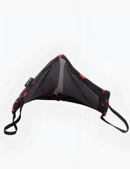 Black mesh face mask with red elephant prints and adjustable elastic ear loops by barcode berlin unisex one size