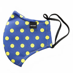 Barcode Berlin Major General Michelinho unisex mask blue fabric with bright yellow polka dots and black elastic loops