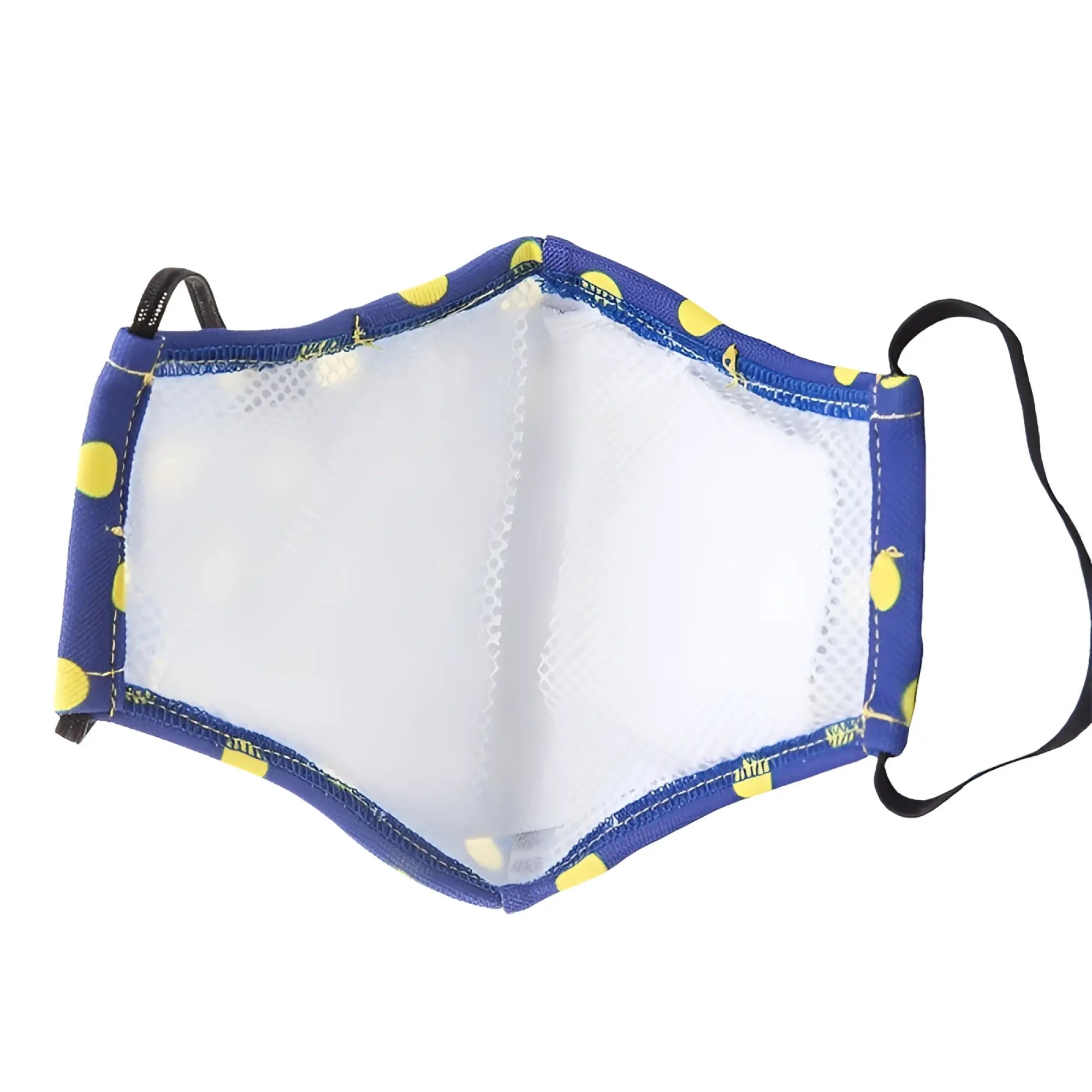 Blue face mask with yellow polka dots and black ear loops barcode berlin major general michelinho unisex one size