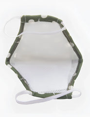 Olive green polka-dot mesh face mask with white elastic ear loops unisex barcode berlin major general michelinho