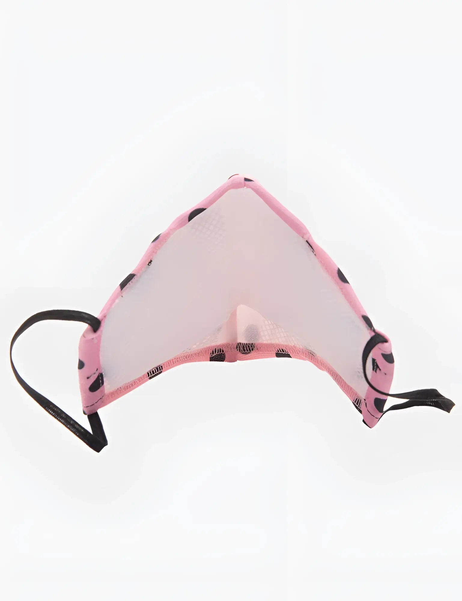 Pink mesh face mask with black polka dots and adjustable elastic ear loops by barcode berlin unisex one size