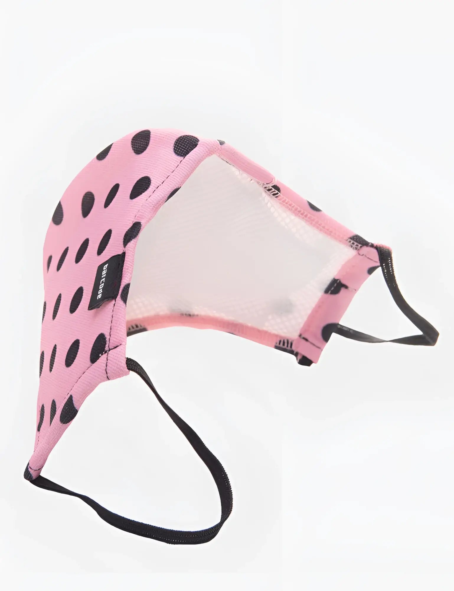 Pink polka-dot Barcode Berlin Major General Michelinho unisex face mask with clear plastic panel and black elastic ear loops
