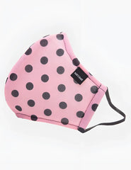 Pink polka-dot face mask with black dots and barcode berlin brand tag in one size unisex style