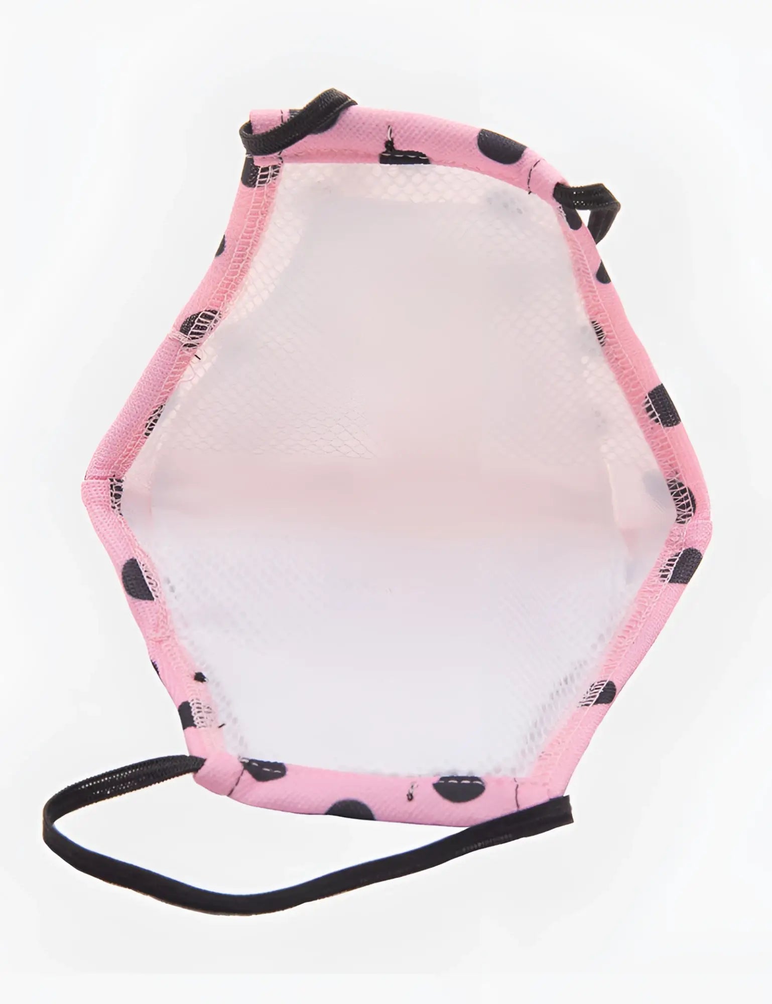 Barcode Berlin major general michelinho unisex face mask pink hexagonal black polka dots white mesh interior with elastic loops