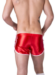 Barcode Berlin shiny dean shorts in red satin with white trim and side stripes size XL for sporty casual wear