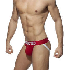 Red addicted basic jockstrap briefs with white trim featuring a supportive form-fitting design