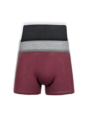 Basics trunk 3-pack men’s boxer briefs in black heather gray and maroon soft breathable fabric