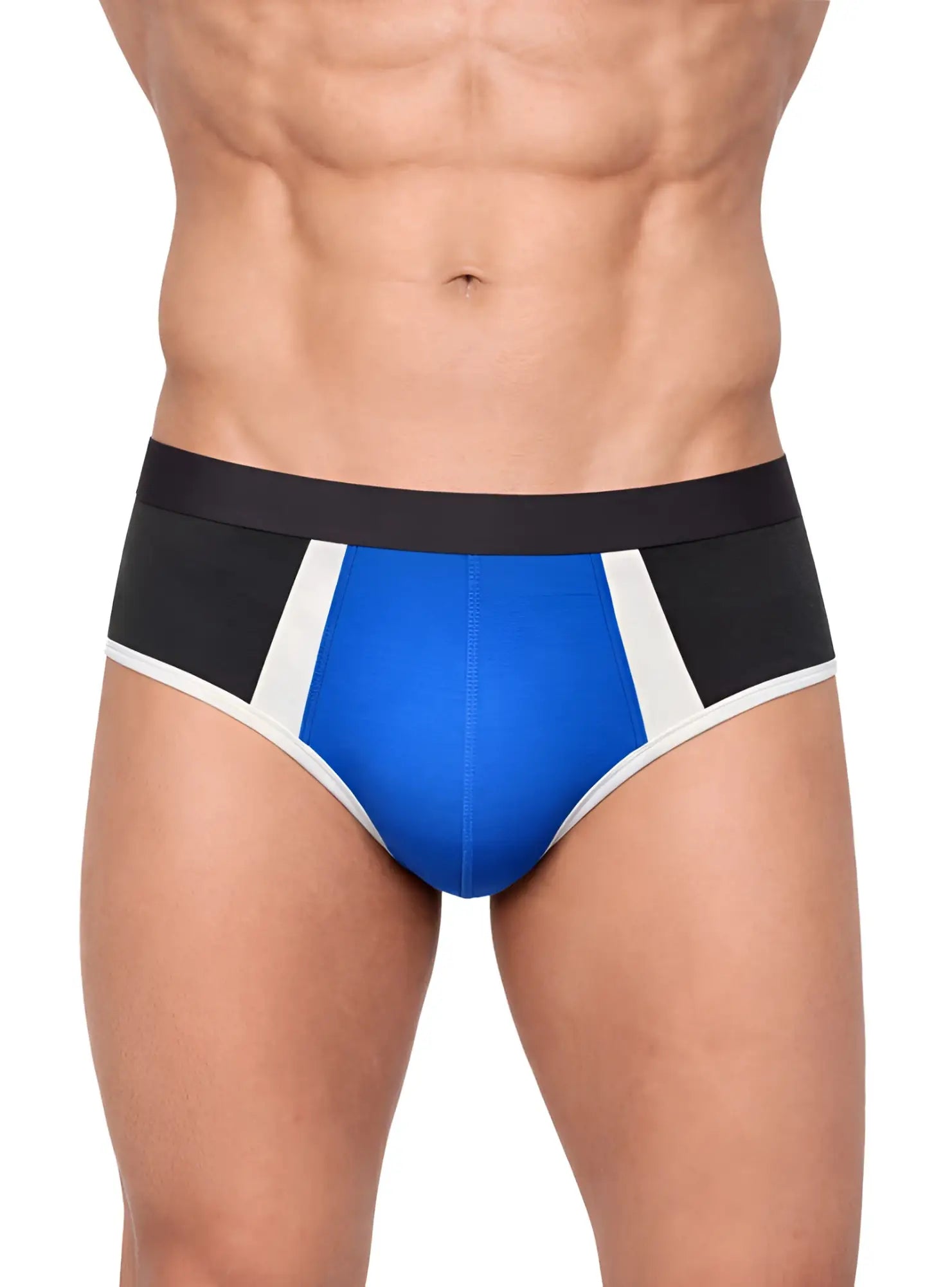 Basix Comfort One brief athletic briefs in blue and black with white trim offering comfortable support