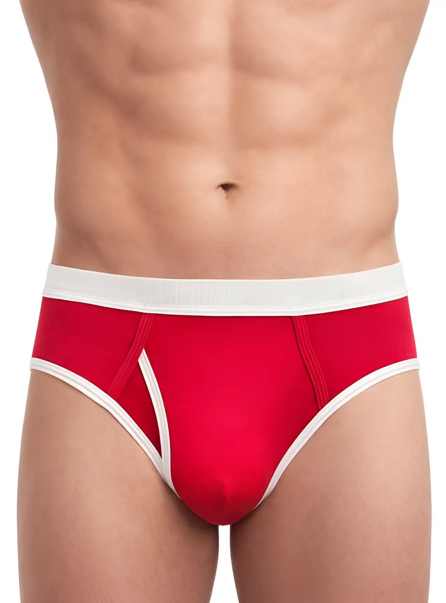 Red basix comfort brief with white trim and ribbed waistband for comfortable everyday wear