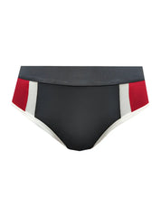 Black red and white striped briefs with textured waistband from basix comfort jock for all-day support