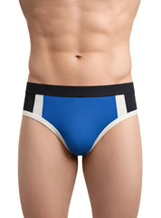 Blue and black athletic briefs with white trim basix comfort jock designed for supportive activewear use