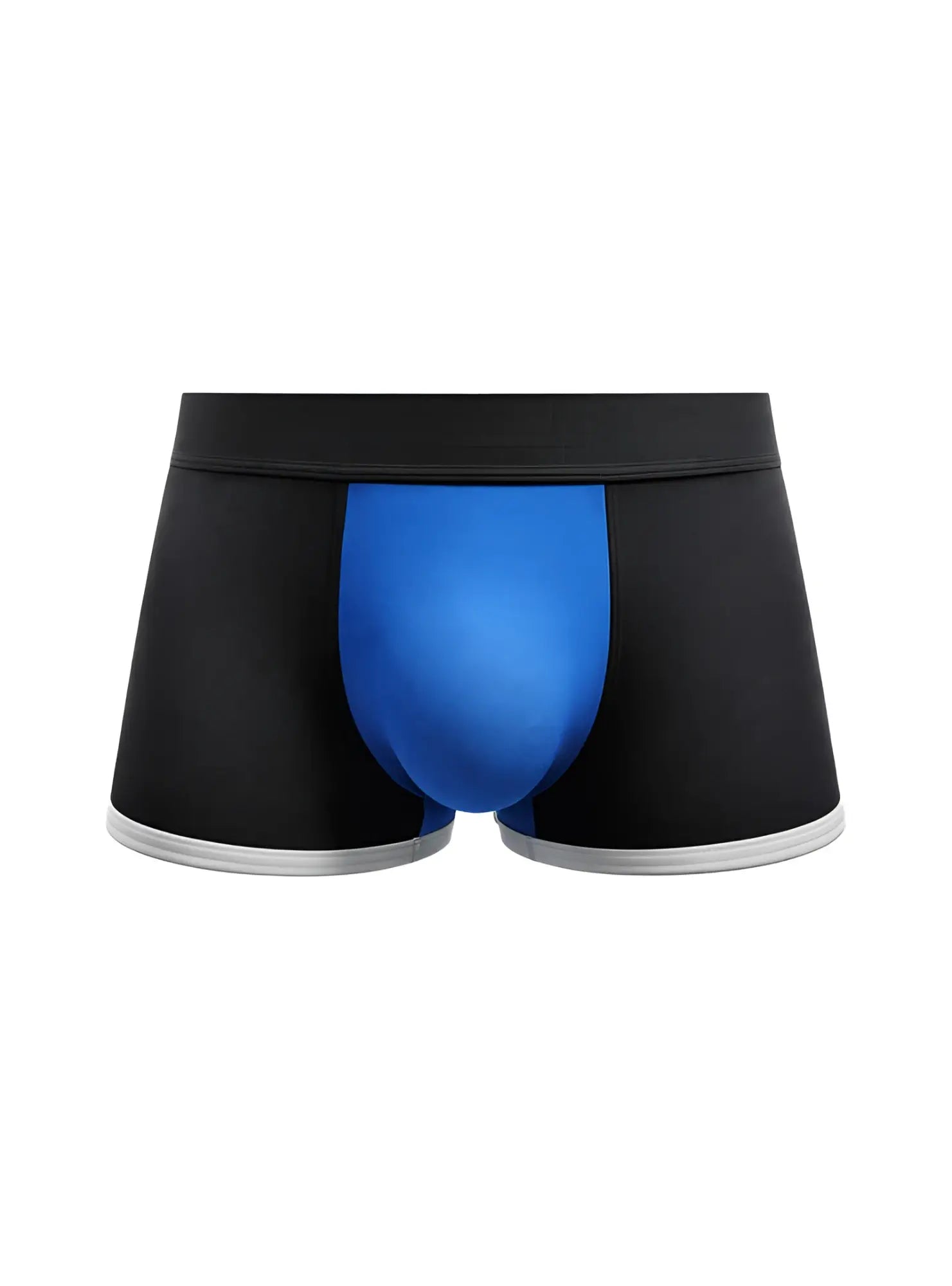 Basix comfort one trunk black boxer briefs with vibrant blue panel and silver trim for everyday comfort and support