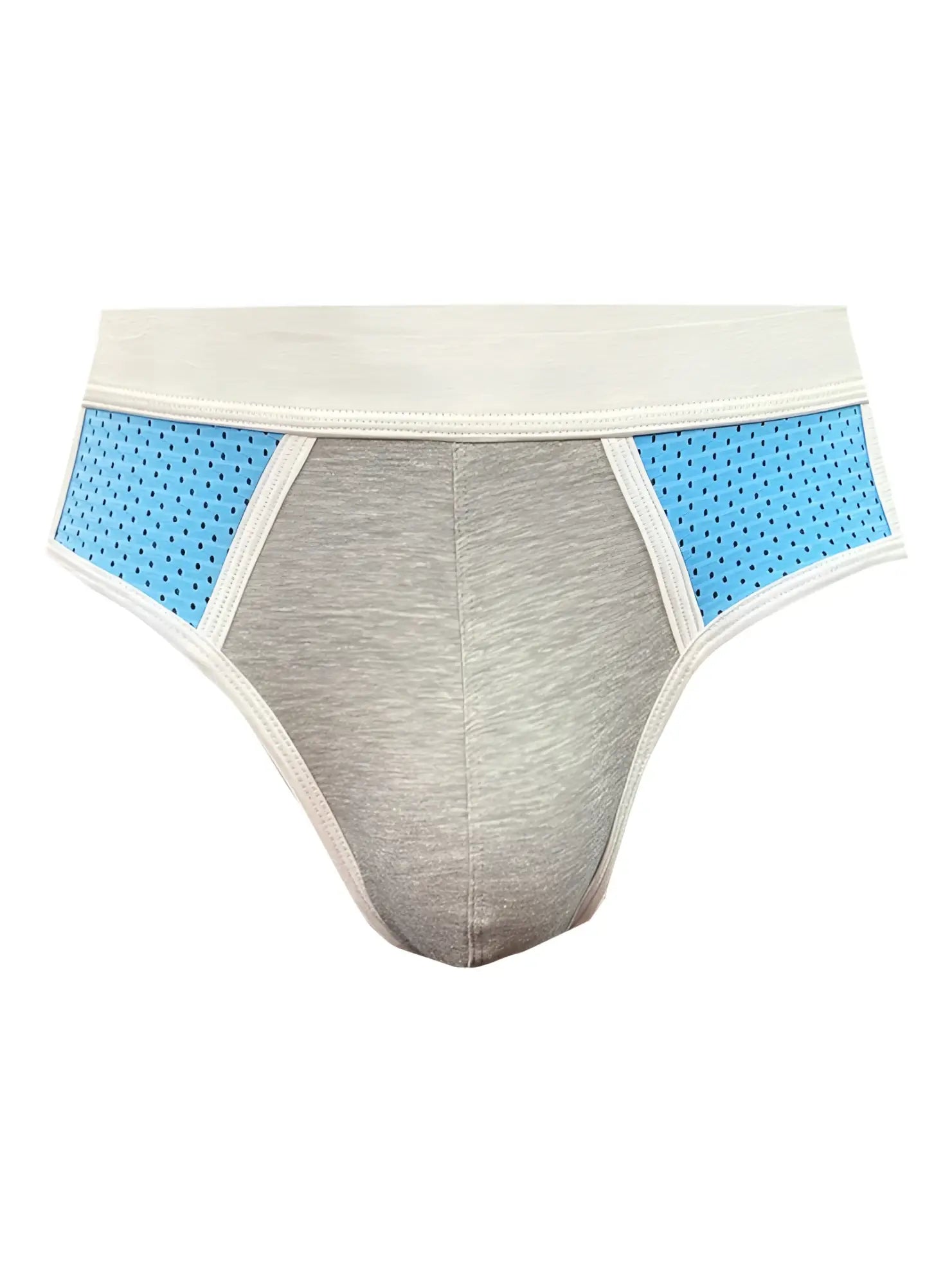 Basix sport’s brief gray and light blue athletic briefs with perforated side panels for ventilation and comfort