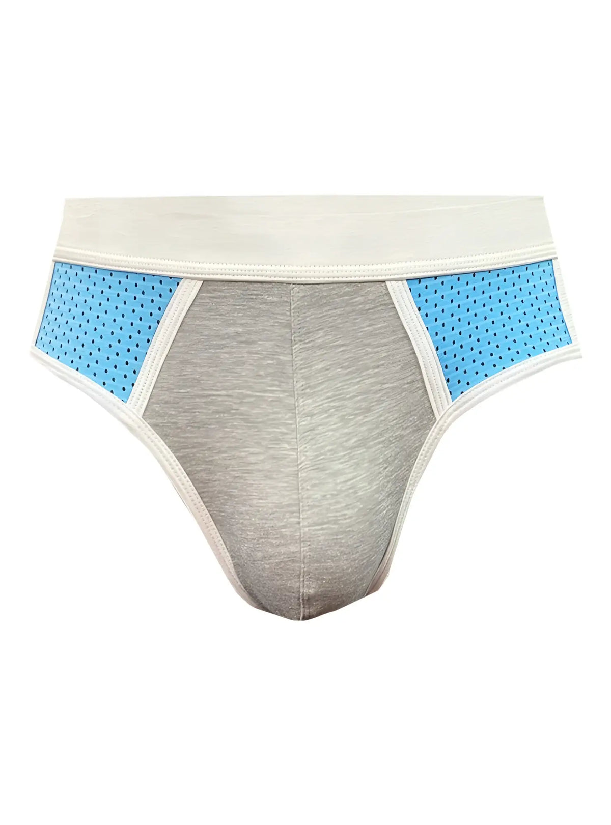 Basix sport’s brief gray and light blue athletic briefs with perforated side panels for ventilation and comfort