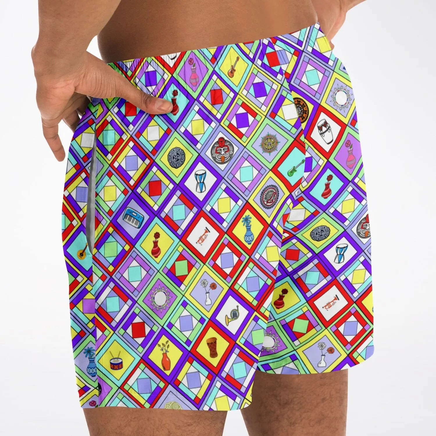 Maris Equi Retro Mod Geometrische Rauten-Badeshorts für Herren