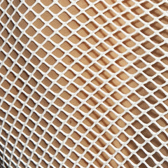 White mesh fabric with a diamond pattern on the beachy net strap tank top front for lightweight summer wear