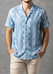 Chemise à manches courtes texturée Azure Coast pour homme Bespoke Moda - Bleu