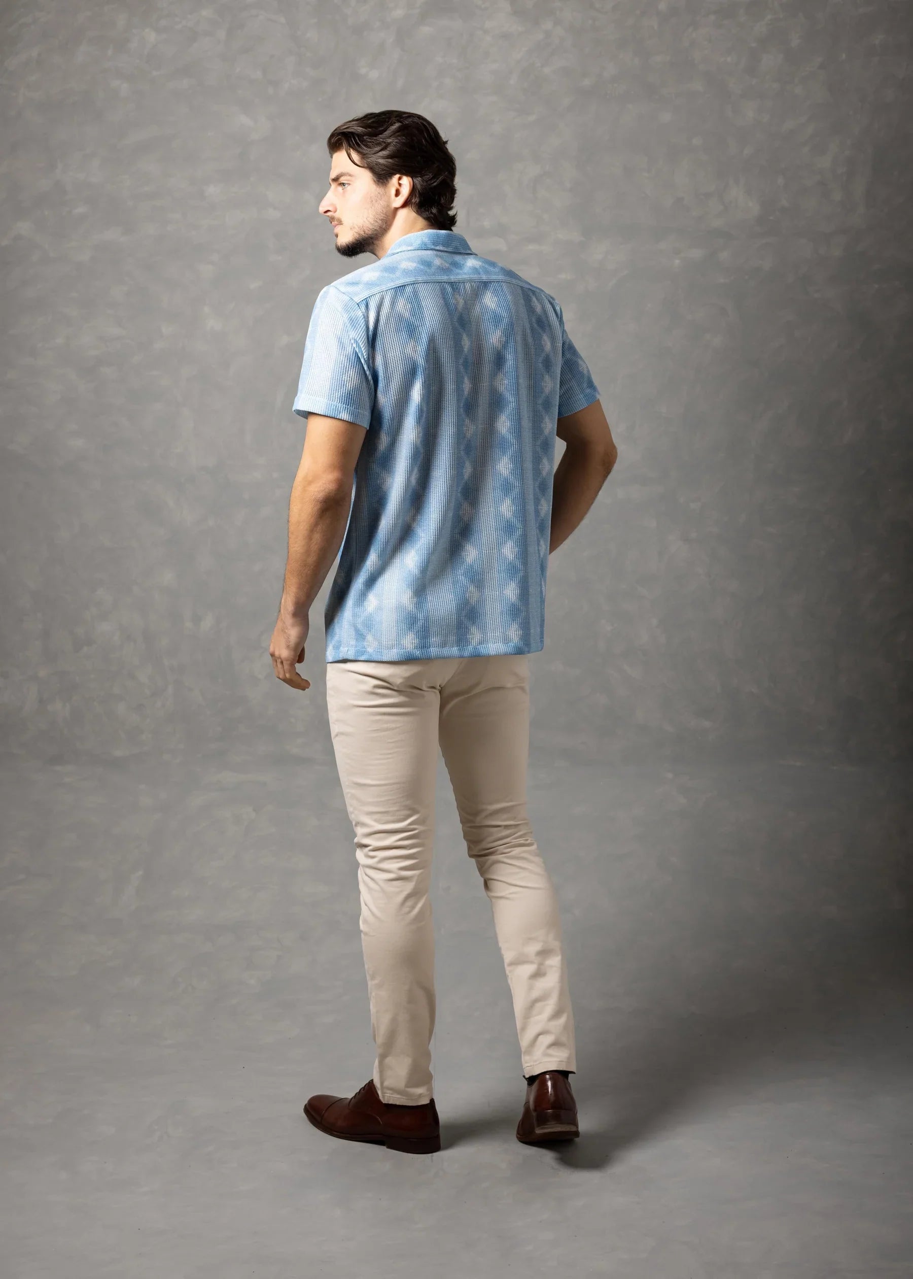 Chemise à manches courtes texturée Azure Coast pour homme Bespoke Moda - Bleu