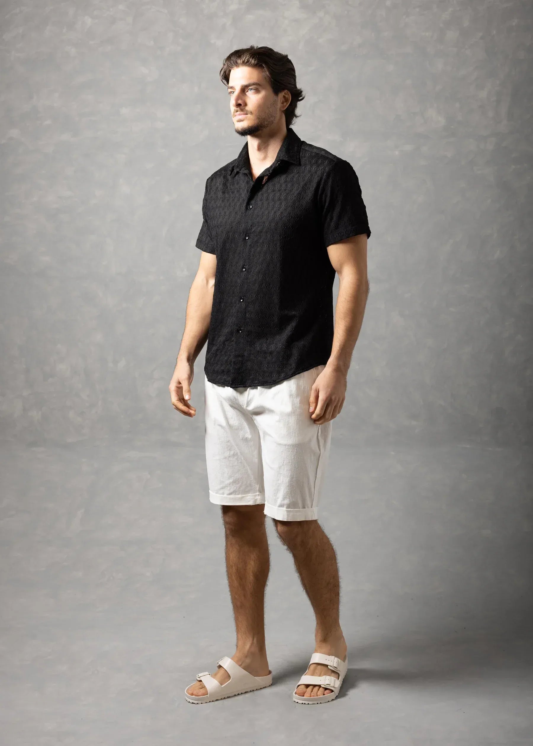 Bespoke Moda Men's Desert Textured Resort S/S Shirt - Black