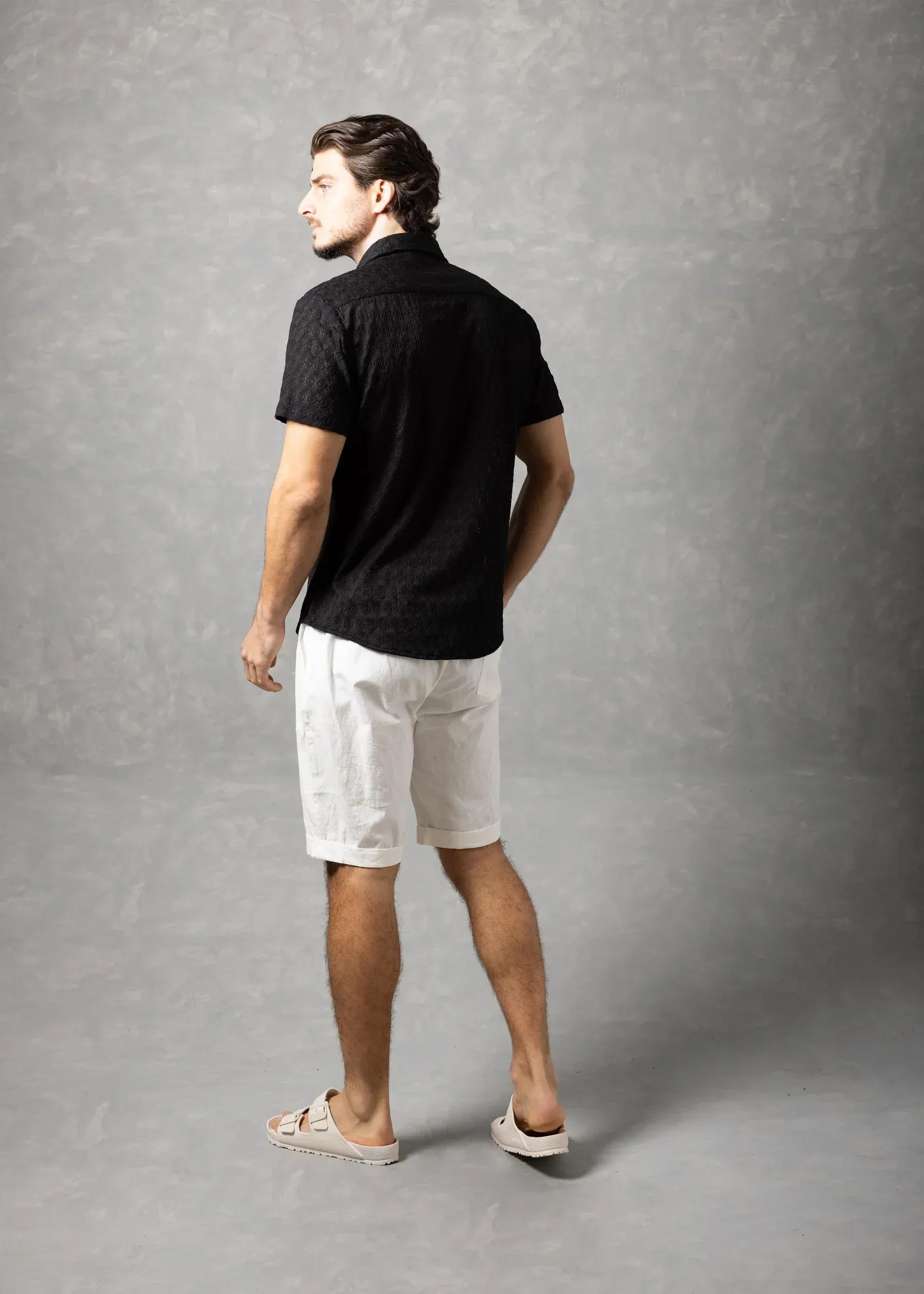 Bespoke Moda Men's Desert Textured Resort S/S Shirt - Black