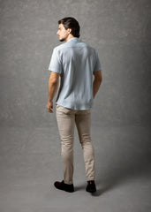 Bespoke Moda Herren Matera Hemd mit Knitterstruktur, Kurzarm – Türkis