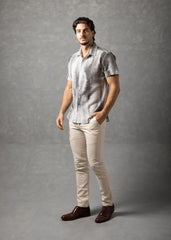 Bespoke Moda Herren-Strickhemd mit tonaler Textur, kurzärmelig - Weiß