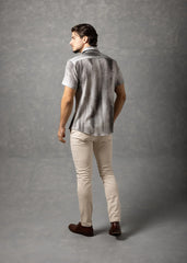 Bespoke Moda Herren-Strickhemd mit tonaler Textur, kurzärmelig - Weiß