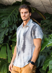 Bespoke Moda Herren-Strickhemd mit tonaler Textur, kurzärmelig - Weiß