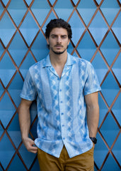 Chemise à manches courtes texturée Azure Coast pour homme Bespoke Moda - Bleu