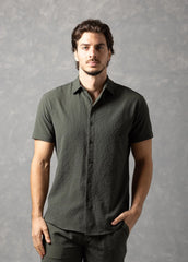 Bespoke Moda Herren Sorento Kurzarm-Resorthemd mit Strukturmuster