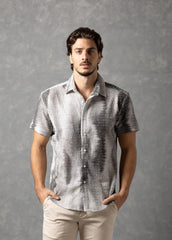 Bespoke Moda Herren-Strickhemd mit tonaler Textur, kurzärmelig - Weiß