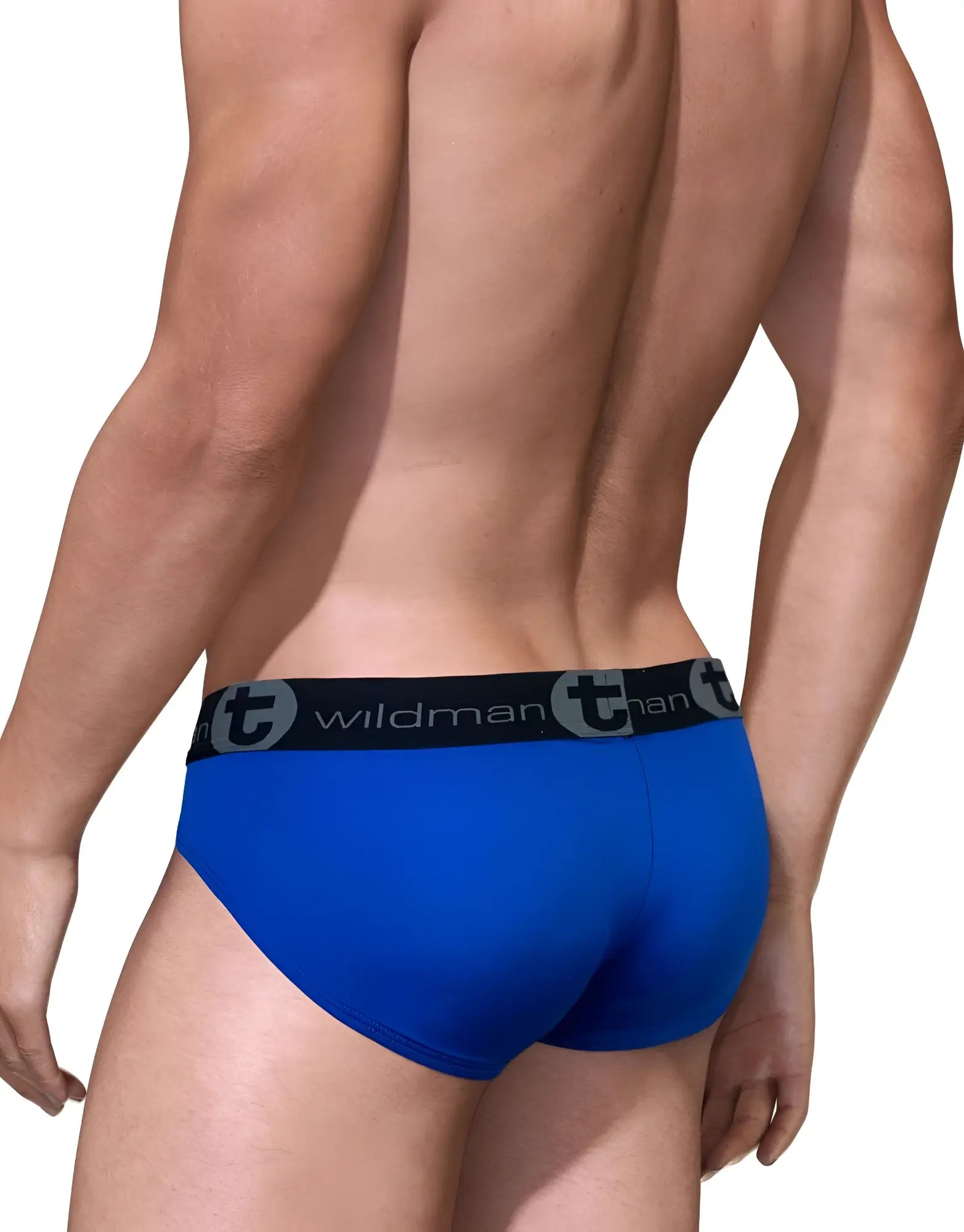 Bright blue big boy pouch mesh brief with black wildman elastic waistband and breathable mesh fabric