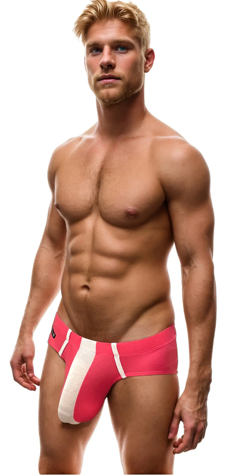 Pink and white striped big boy pouch modal briefs for men with a bold athletic design and soft modal fabric