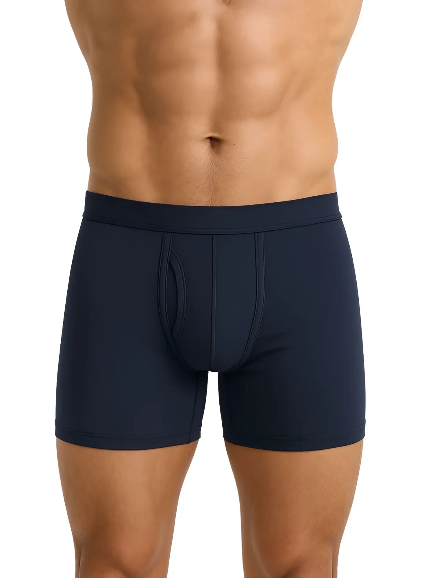 Navy blue big mans cotton boxer brief with contoured pouch and elastic waistband for comfortable support