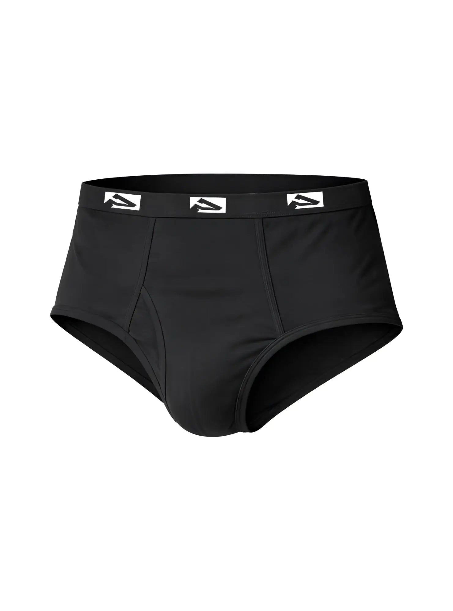 Big mans fly front colored brief black men’s briefs with a white logo on the elastic waistband