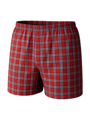 Big mans woven boxer broadcloth 2-pack red plaid shorts with elastic waistband and green white black lines