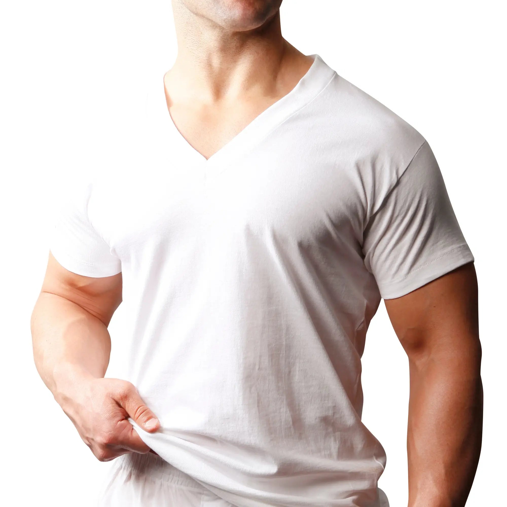 Big and tall mans white cotton v-neck t-shirt with short sleeves in a 2-pack set