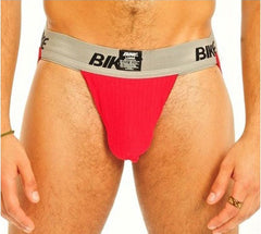 Bike 2 Inch Performance Cotton Supporter Jock Strap Underwear Red/Grey BASP17 Size L