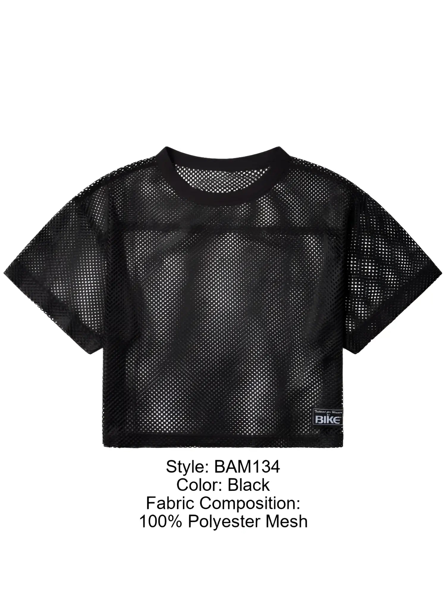 Black cropped mesh top bike athletic bam134 short sleeve practice jersey in 100% polyester with round neckline
