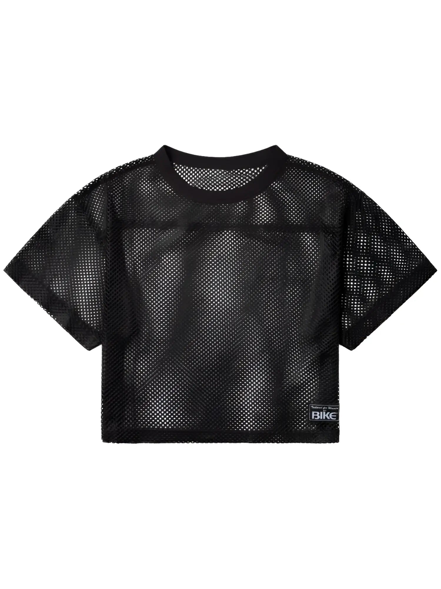 Black mesh crop top bike athletic bam134 short sleeve practice jersey with solid ribbed neckline and short sleeves