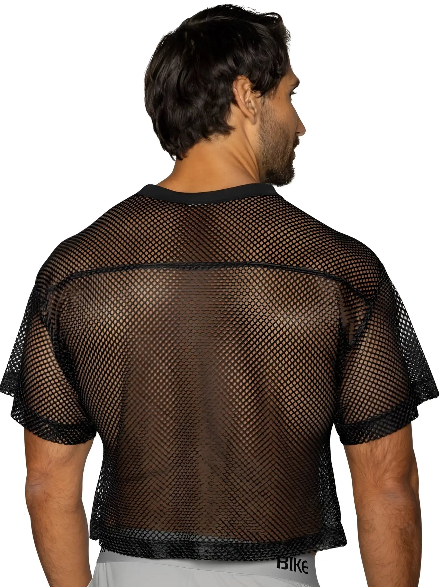 Black mesh crop top with short sleeves and ribbed neckline from bike athletic bam134 practice jersey in bold color black