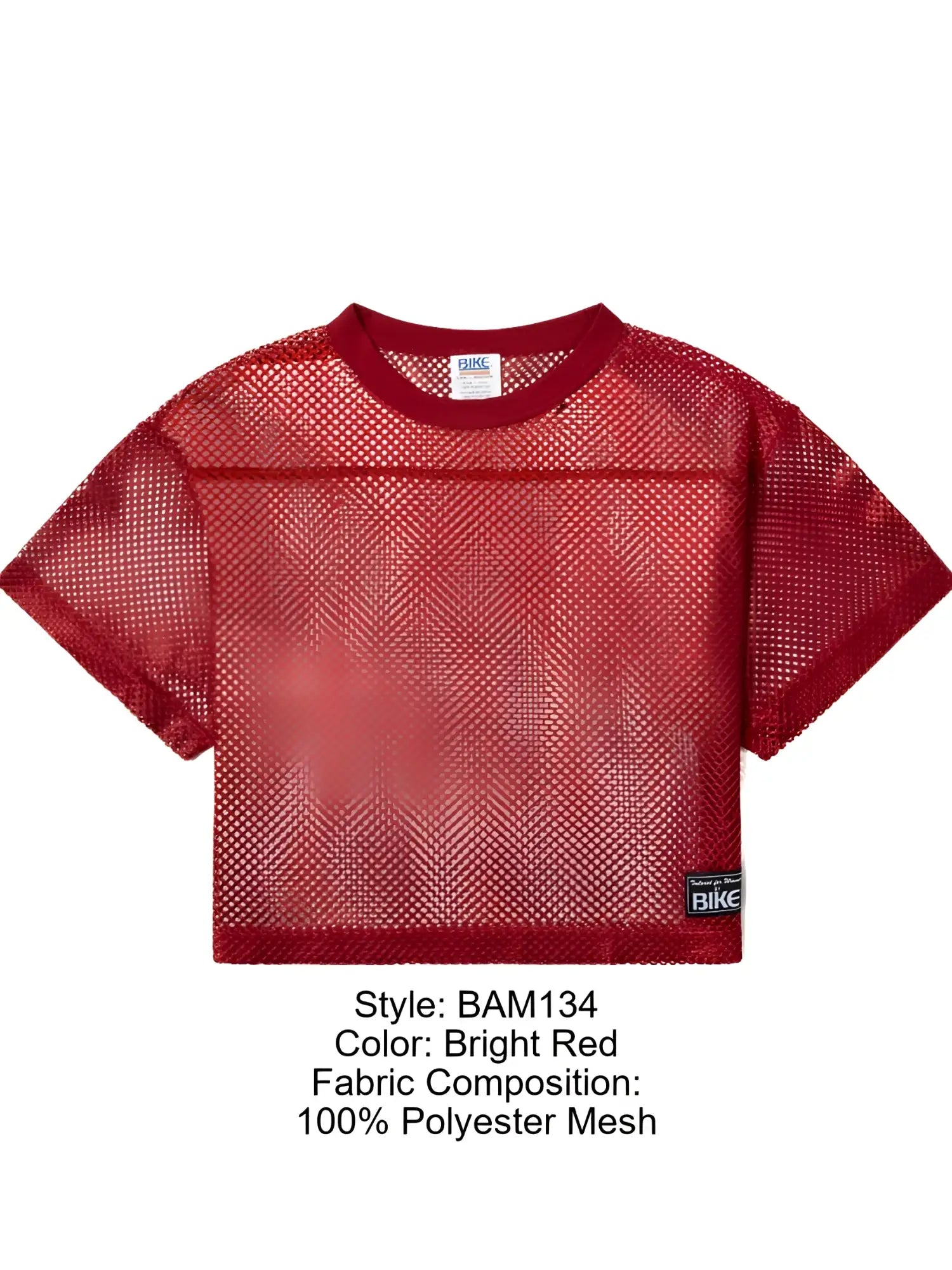 Bright red bike athletic bam134 short sleeve practice jersey made of 100% polyester mesh fabric cropped top
