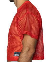 Bike athletic bam134 short sleeve practice jersey in bright red mesh with ribbed collar hem and black label