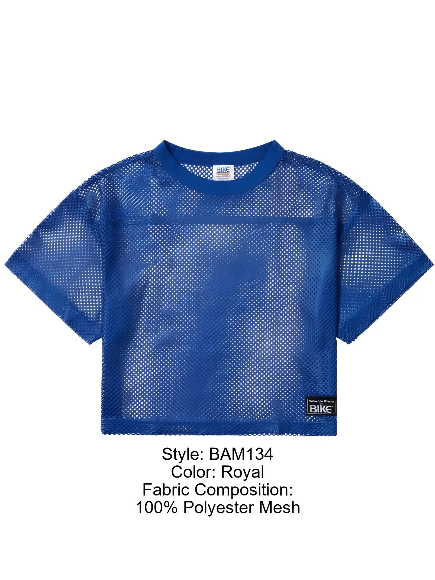 Royal blue cropped mesh top made of 100% polyester from bike athletic bam134 short sleeve practice jersey collection