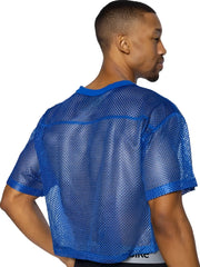 Blue mesh athletic short sleeve practice jersey with crew neckline in royal color for bike sportswear