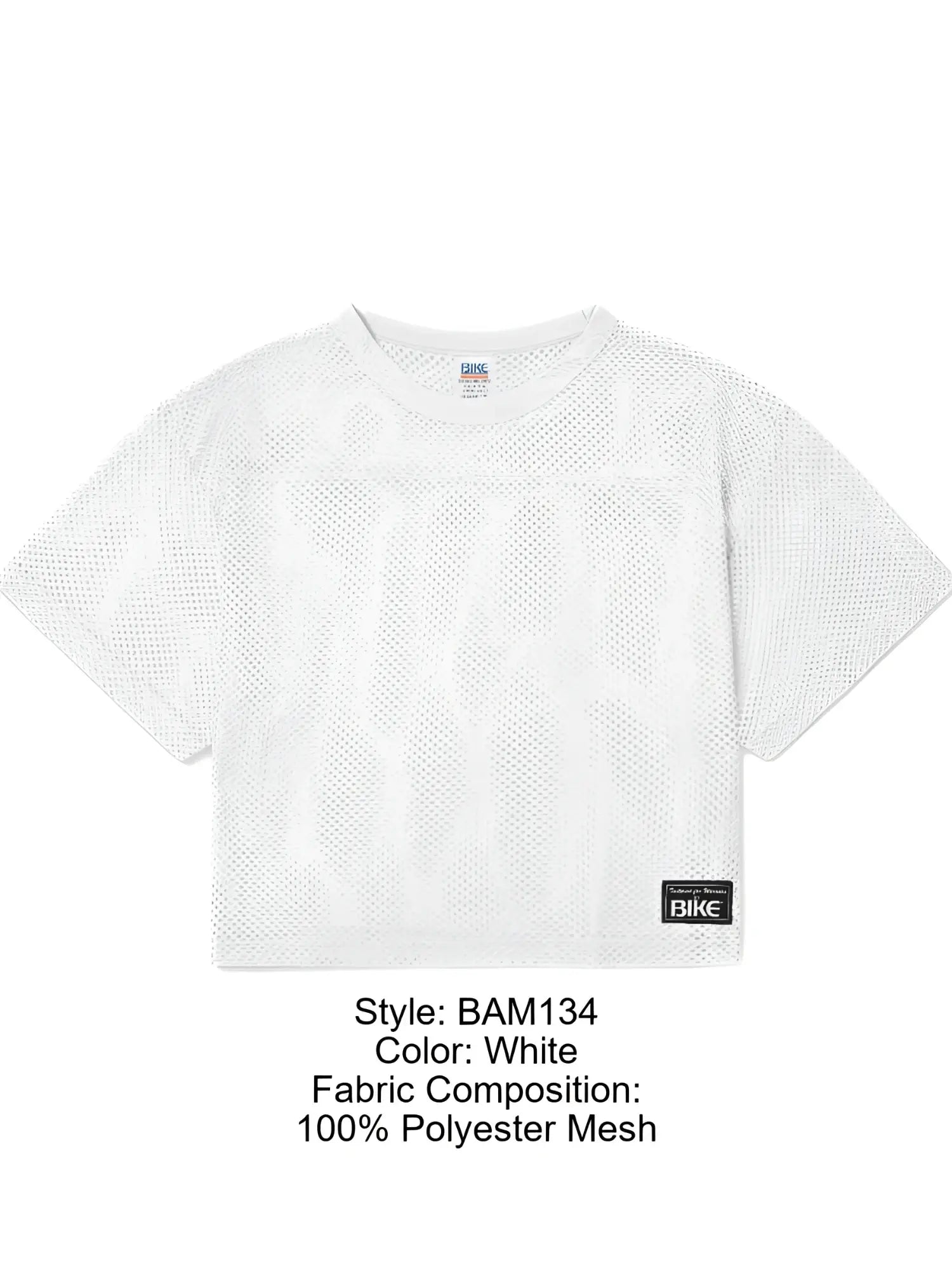 White cropped mesh v-neck short sleeve practice jersey made of 100 percent polyester for athletic use
