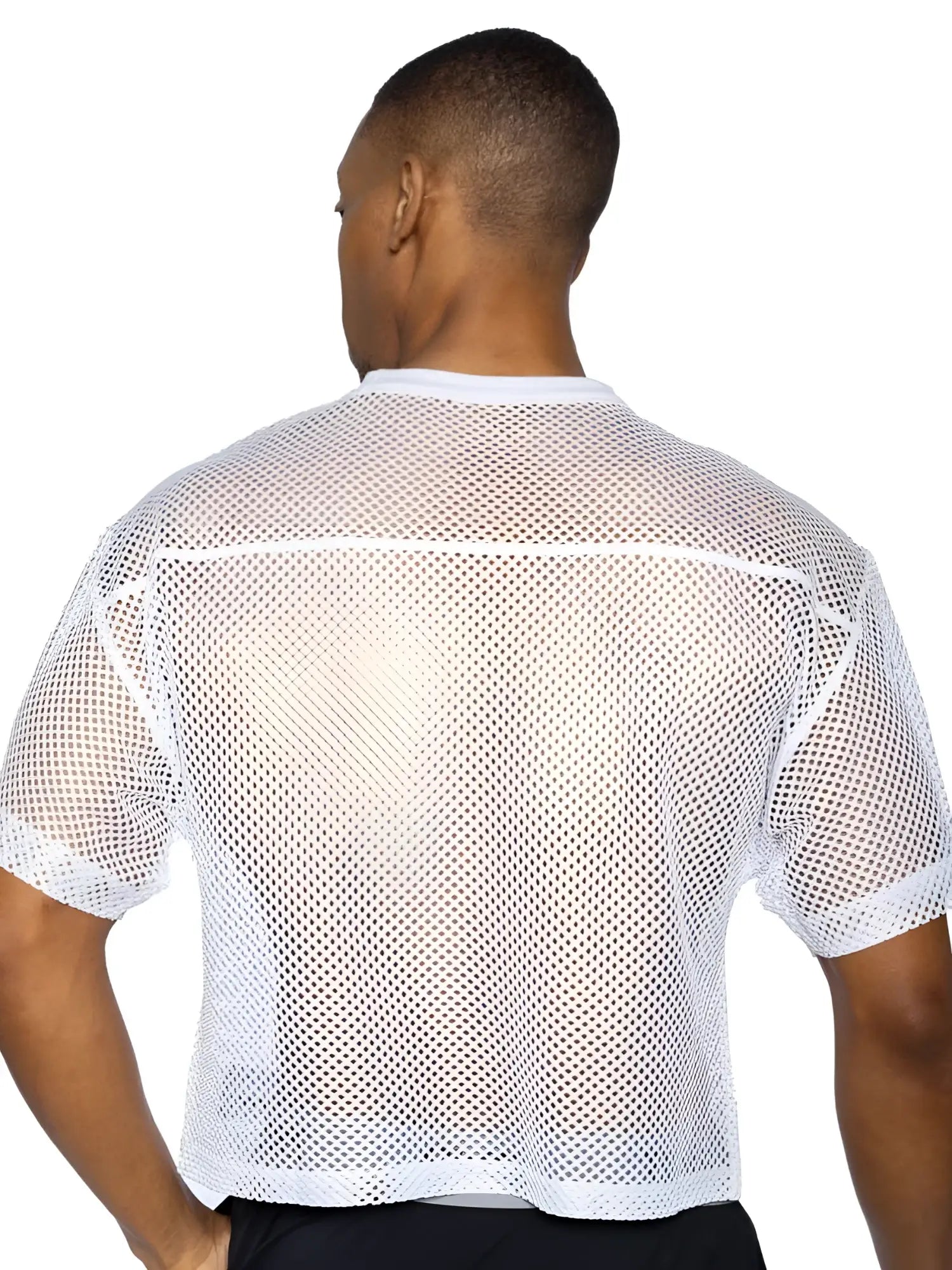 White mesh short sleeve athletic shirt with crew neck for practice by BIKE model BAM134 in white color