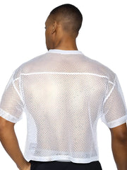 White mesh short sleeve athletic shirt with crew neck for practice by BIKE model BAM134 in white color