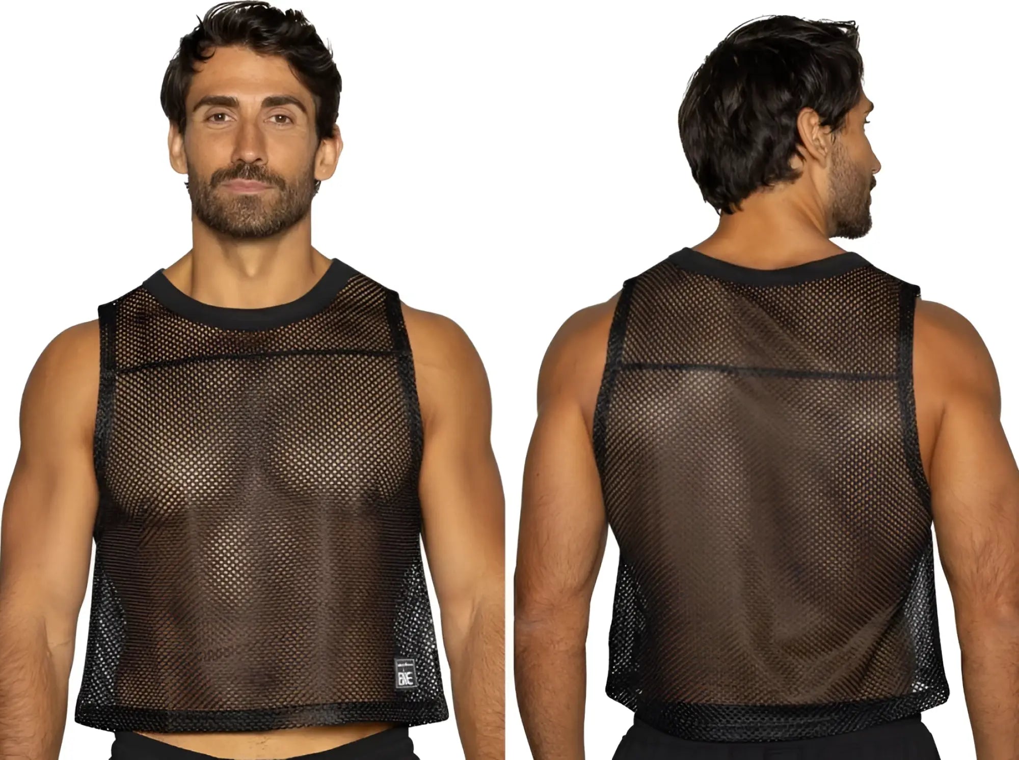 Black mesh tank top with round neckline and reinforced trim from bike athletic bam135 sleeveless practice jersey