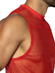 Bike athletic bam135 sleeveless practice jersey in red mesh with solid red ribbed neckline for athletic use